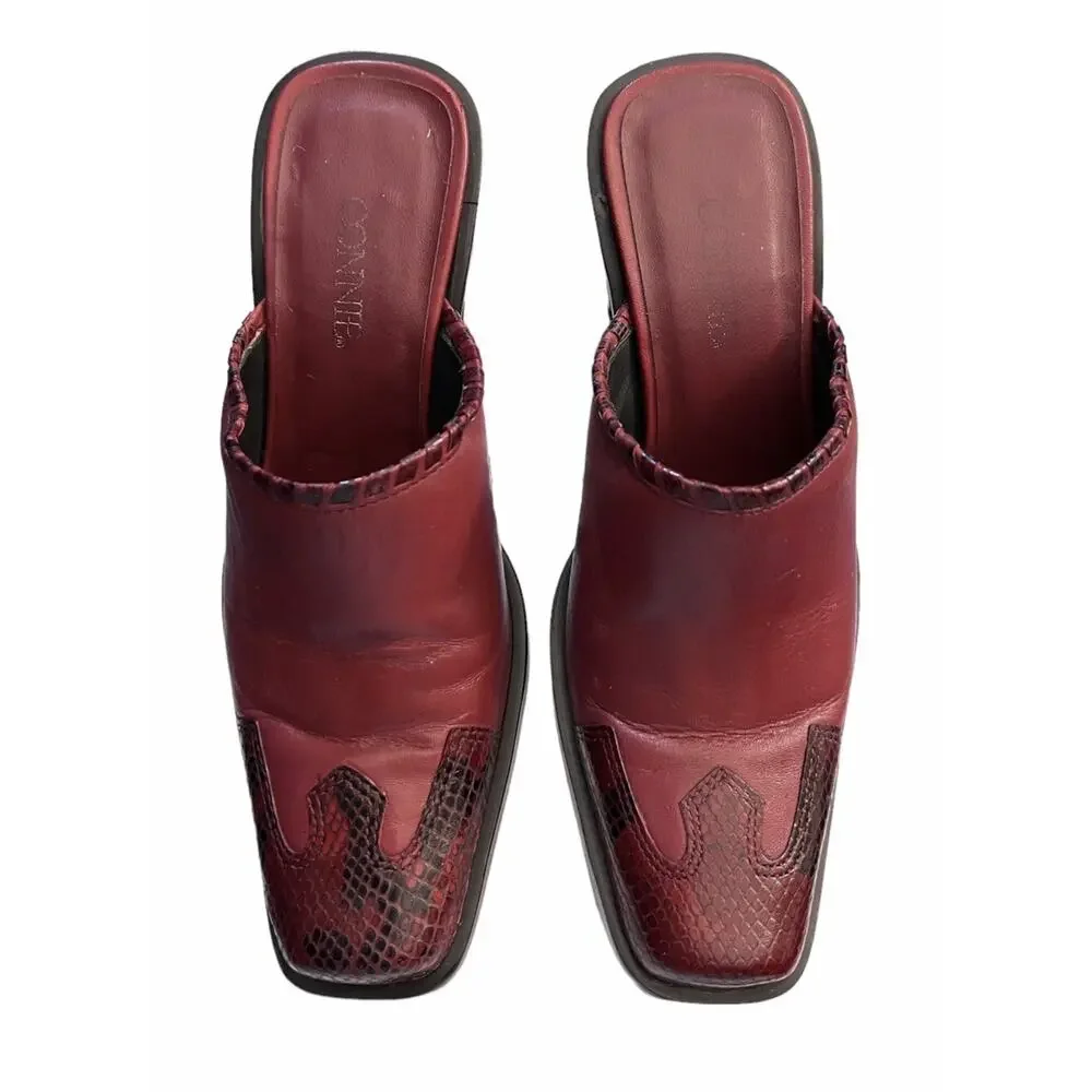 Western Boot Mules Red Burgundy Slip-On Block Heel Cowboy by Connie 6.5